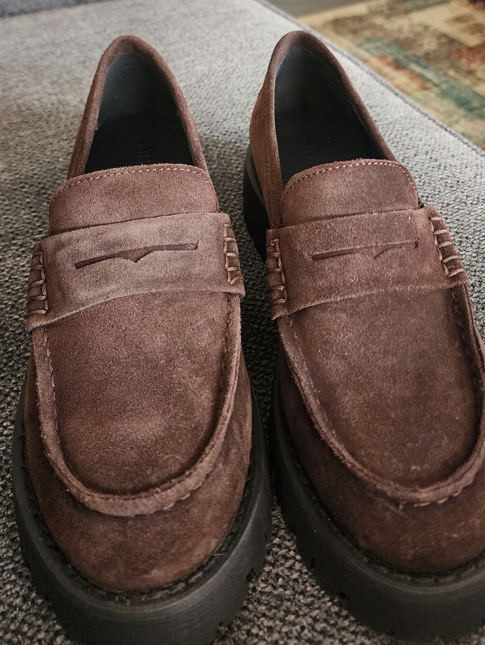 Women's Brown Suede Lug Sole Penny Loafers, Steve Madden - Picture 2 of 4
